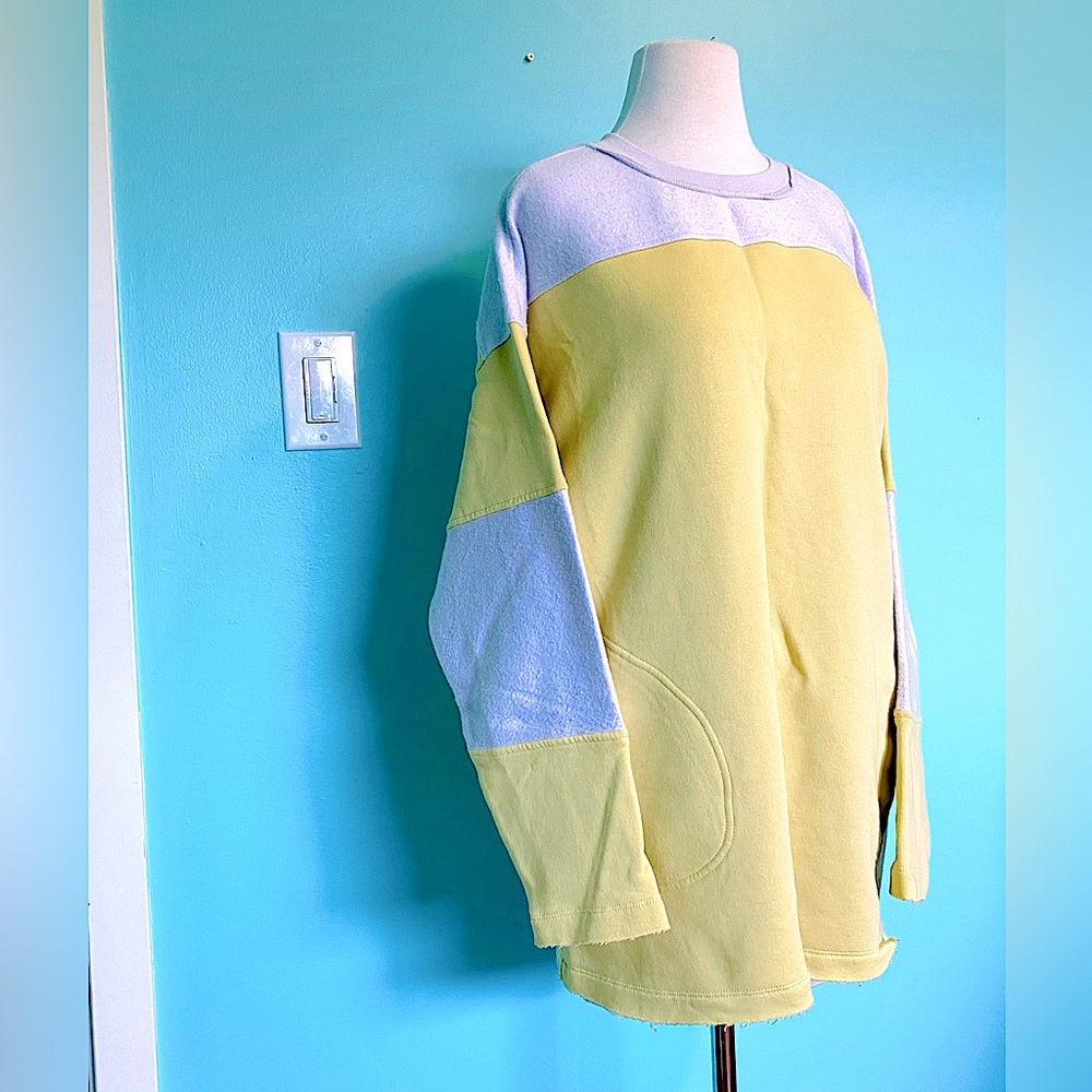 NWT XS Free People Jordan Fleece Sweatshirt Citron Combo Colorblock Oversized FP - Picture 9 of 15